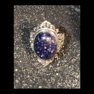 Sparkling Silver and Blue Glitter Ring